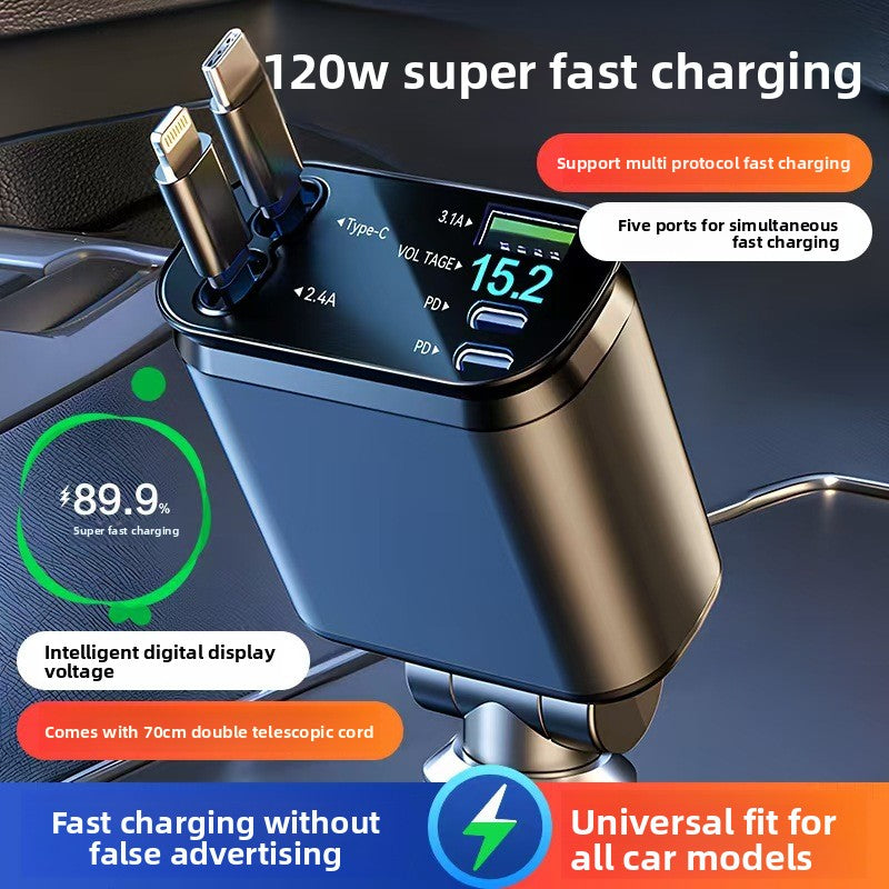 Retractable Car Charger with Multi-Port USB Fast Charging