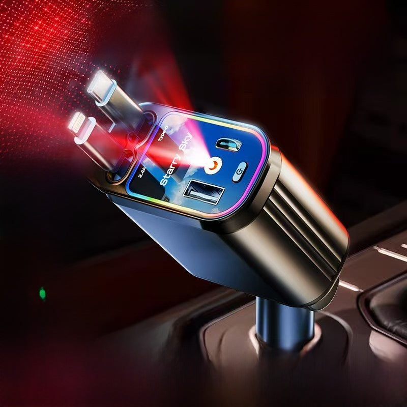 Retractable Car Charger with Multi-Port USB Fast Charging